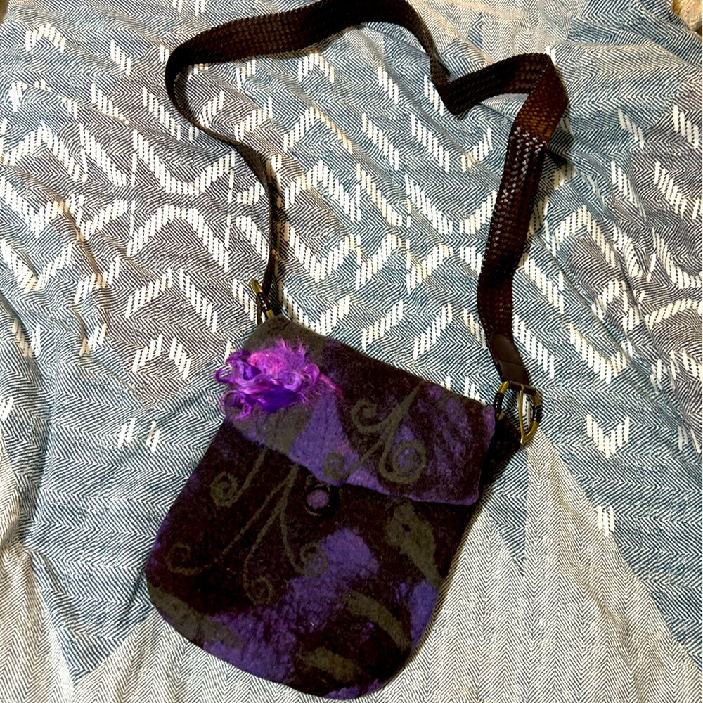 Hand made felted cross body bag